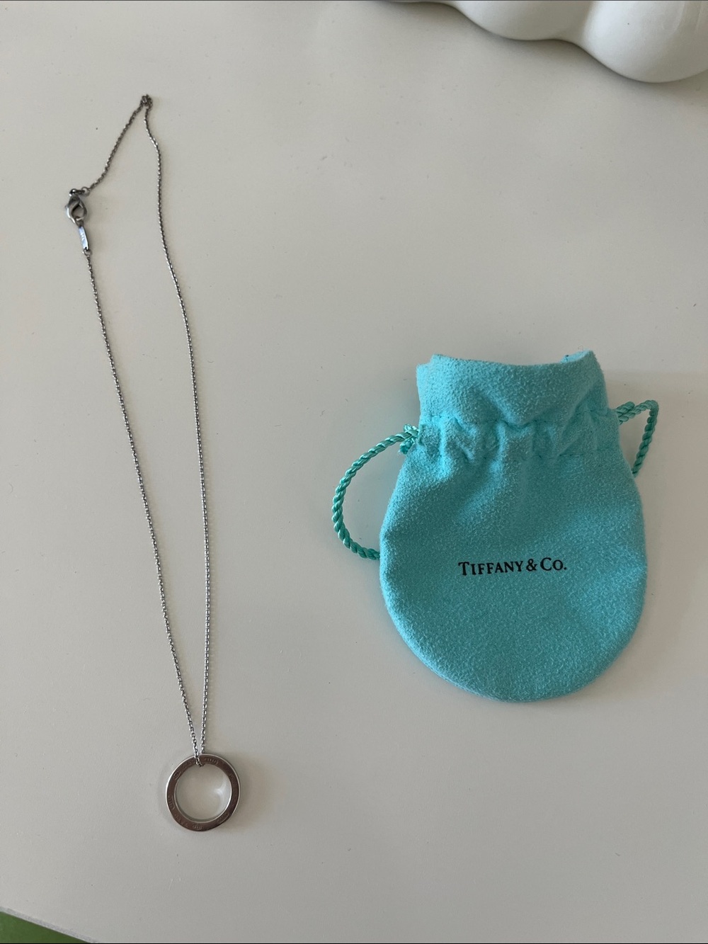 Tiffany & Co. Silver Open Circle Pendant Necklace with Tiffany Blue Pouch